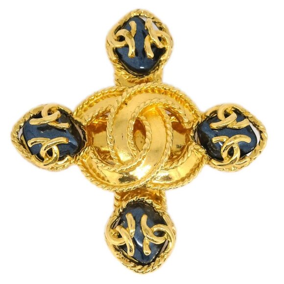 Chanel Brooch Pin Gold Cross Stone 95A 165815 - Picture 1 of 8